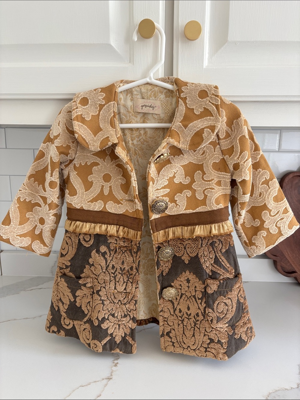 Persnickety size 18 months Girls' Embroidered Gold & Brown Coat - Designer Style